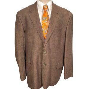 Tasso Elba Blazer Men 3XL Brown Lightweight  Linen 2-Button Summer Suit Jacket